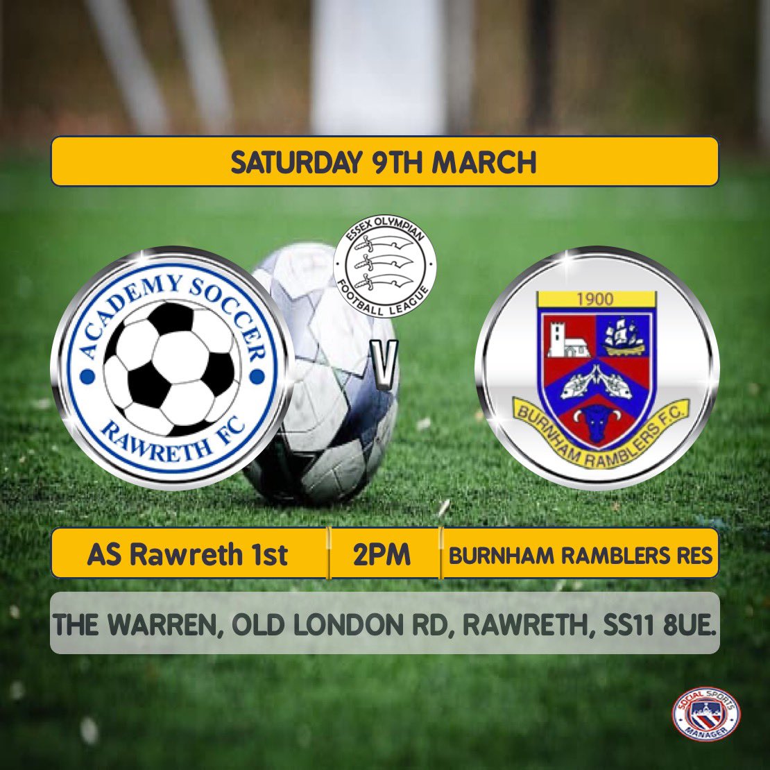 The Reserves are on the road this weekend against AS Rawreth 1st’s, 2pm KO.
