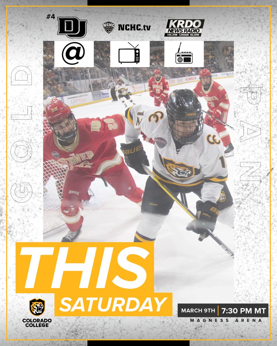 CCTigerHKY's tweet photo. Tomorrow we're at Robson, Saturday is at Magness. We wanna see as much black and gold at both venues๐ฏ
๐บ- https://t.co/TGLJFHa6fs
๐ป- @KRDONewsRadio
๐ก- 7:30 p.m. MT
๐- Magness Arena
#CCTigers https://t.co/hdmbAoKnU0