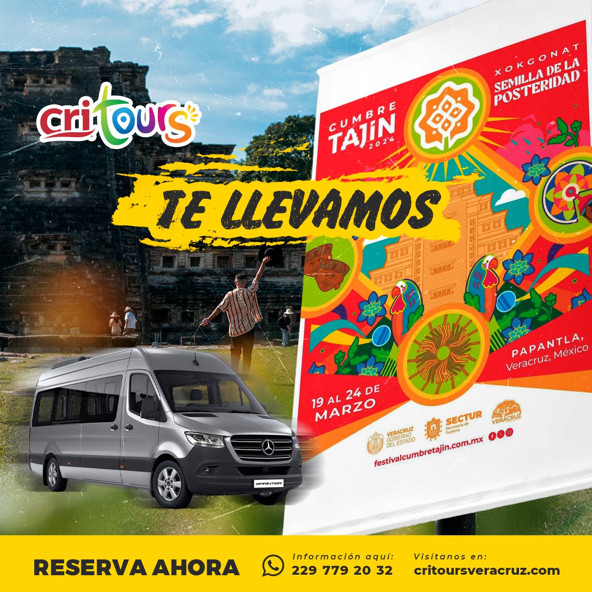 cri_tours's tweet photo. Déjate llevar por la magia de Cumbre #Tajín con #CriTours! 🌟 Descubre las maravillas de este sitio arqueológico y de este gran festival cultural  con nosotros. 🚐💨 #DescubreTajin #ViajaConCriTours
 📲 229 779 2032 
#CRITours Somos #TuGuíaEnVeracruz https://t.co/608CYC8Ubm