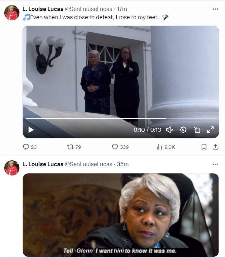 bluevirginia's tweet photo. VA @SenLouiseLucas is just kicking Glenn Youngkin's privileged, pathetic, lying ass - both substantively and on Twitter - and it's truly glorious to behold! https://t.co/2SQ0y7I2Fw https://t.co/0gApzJ91NS