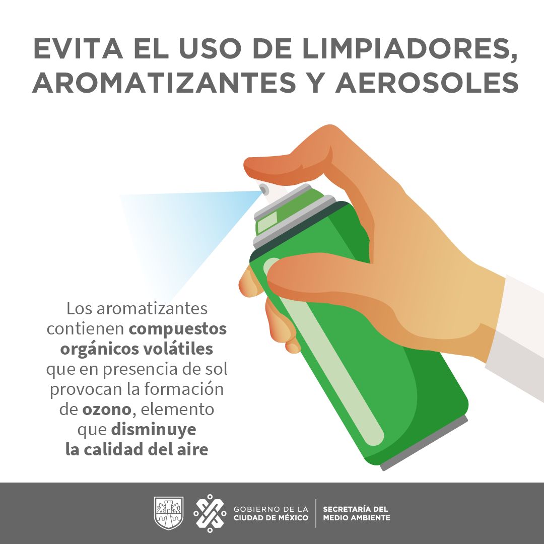 SEDEMA_CDMX's tweet photo. ¿#SabíasQue los Compuestos Orgánicos Volátiles (#COVs) son sustancias que tienen diversos productos de uso doméstico, como los que usas para limpiar y aromatizar tu casa, que al evaporarse y entrar en contacto con el sol forman #ozono y afectan la #CalidadDelAire? https://t.co/ZNb3ewd7gW