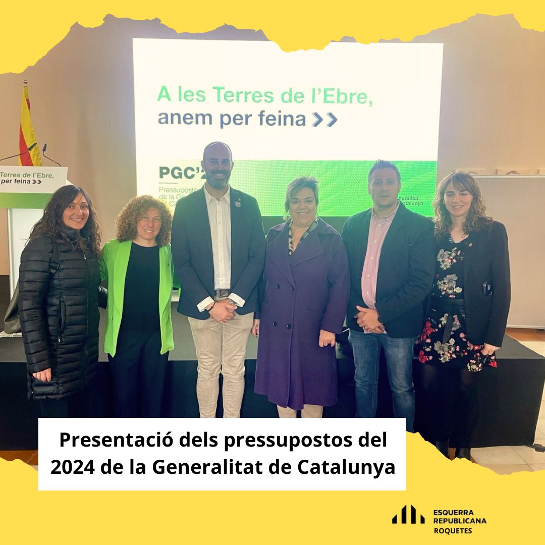 ErcRoquetes's tweet photo. 🟨Avui la consellera d'Economia i Hisenda @nmasguix, ha presentat la proposta dels pressupostos 2024 de la @gencat  i el seu impacte al país i a les Terres de l'Ebre.🌾⛰
L'acte s'ha celebrat a la Sala Landerer de l'@obsebre   ubicat a la nostra estimada ciutat #Roquetes. https://t.co/Lx4CagJuIP