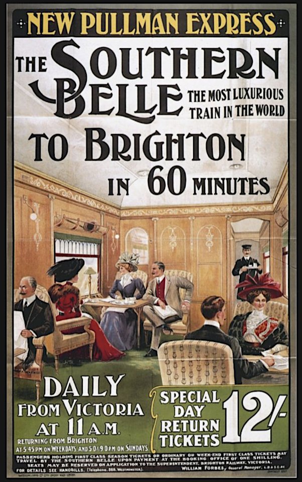 I travel quite often to Brighton by Train, and the experience resembles the one in this poster, in absolutely no way whatsoever... (Whatever happened to the glamour of the Railways?)