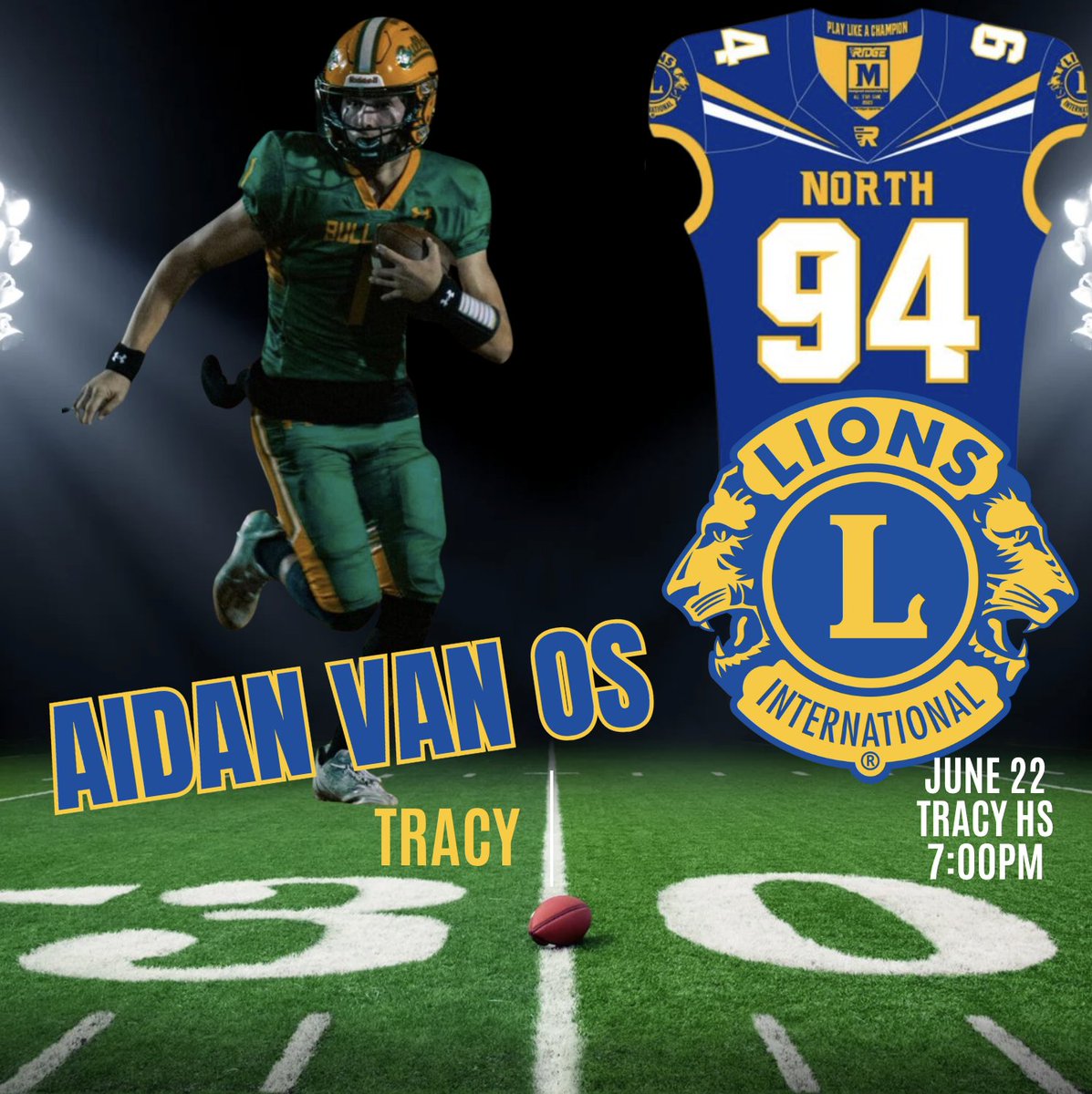 Congrats to @AidanVanOs1 of Tracy HS for being selected to the North team of the Lions' All-Star game! @CalHiSports @BlackHatFootbal