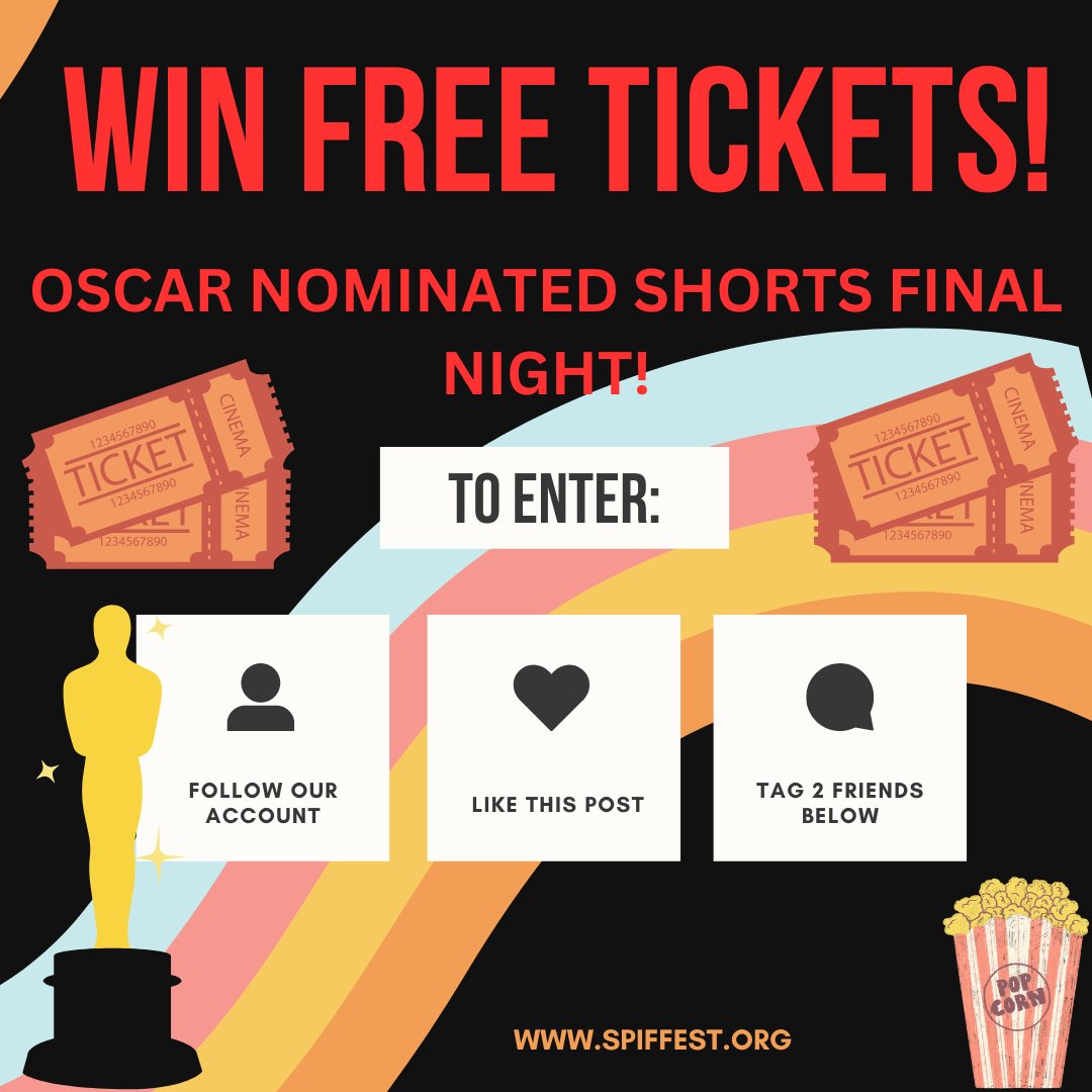 SPIFFest's tweet image. WE ARE GIVING AWAY TWO PAIRS OF FREE TICKETS TO OUR FINAL NIGHT OF OSCAR NOMINATED SHORTS! (Live Action) PLAYING THIS SATURDAY MARCH 9TH STARTING AT 7PM AT THE STARLIGHT TERRACE CINEMAS. WINNER TO BE ANNOUNCED SATURDAY MORNING!