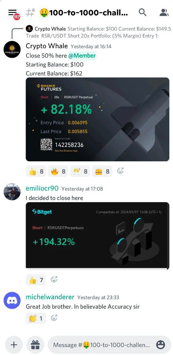 CyberPu7855's tweet photo. #🤑100-to-1000-challenge🤑 Update!

Starting Balance: $100
Current Balance: $162

Get Free 20 Mins Trail on our Discord! Link is in the BIO #btc #eth #crypto #blackrock #etf #sol #ada #DOT https://t.co/Vvk4vGzVya