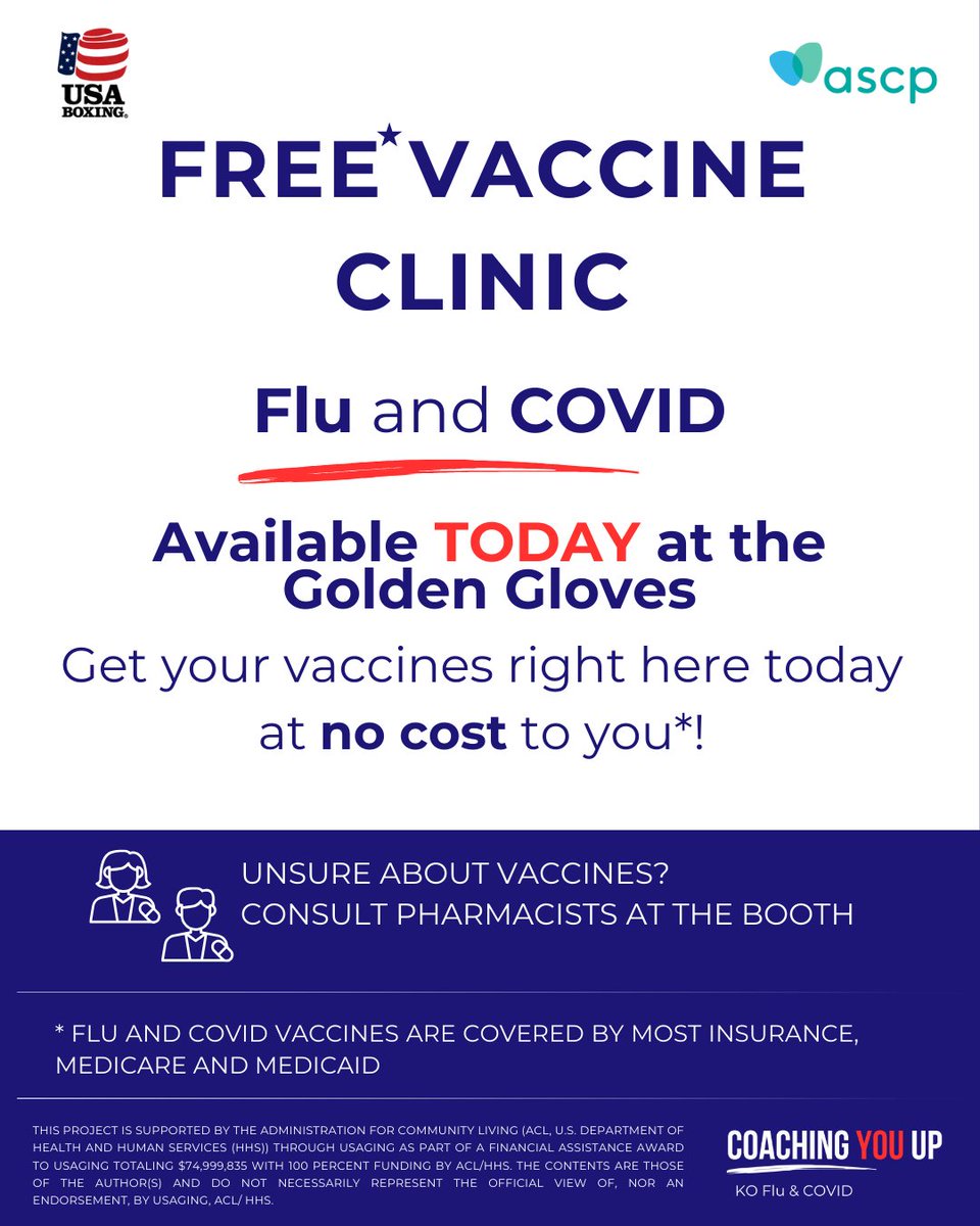 "Coaching You Up" will be providing vaccines for USA Boxing members and spectators at the Golden Gloves tonight.

The vaccination clinic has both the Flu and COVID vaccines. There’s no cost to this.