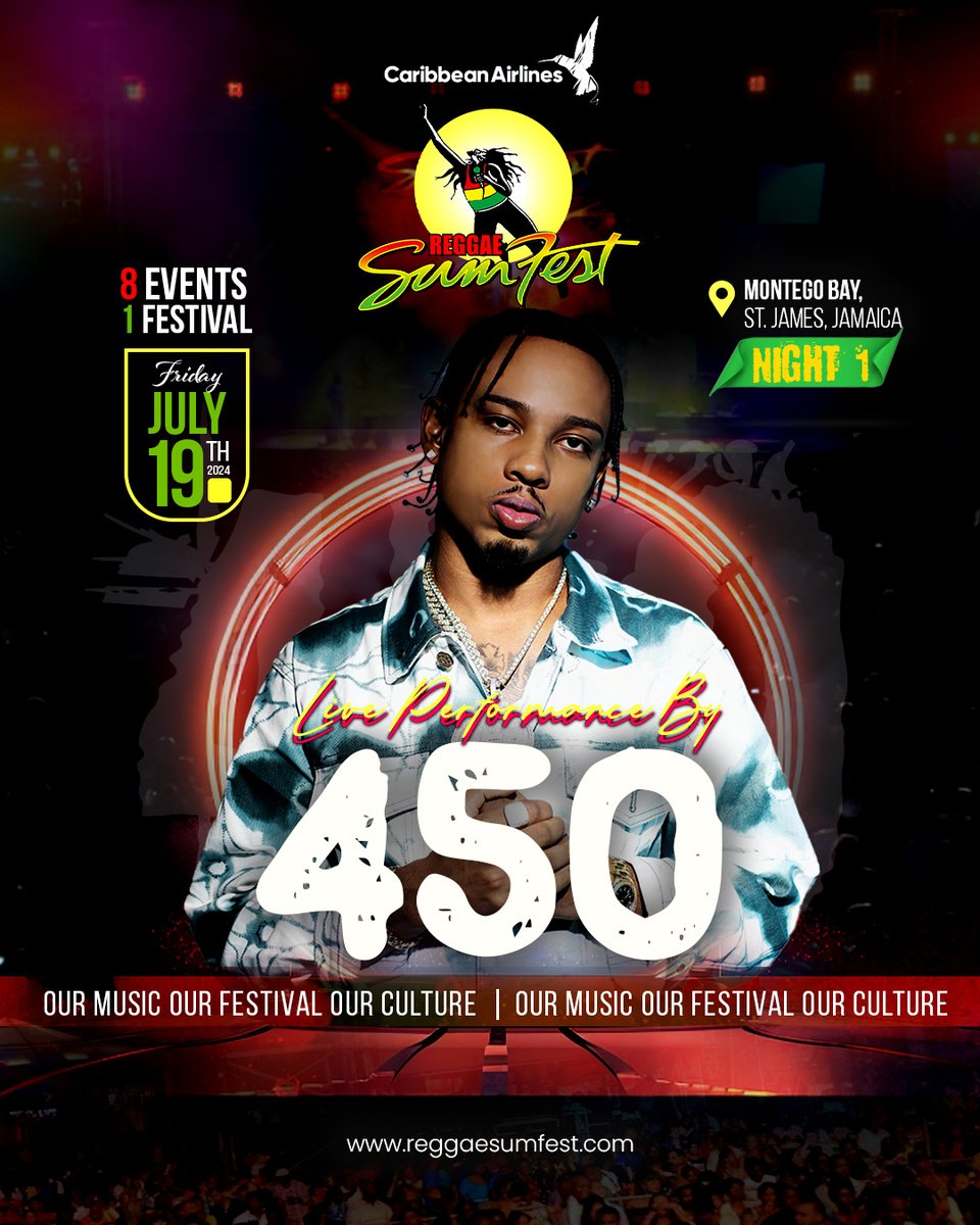 Nuff a dem a change up, but nuhn couldn’ change us from see 450 perform live July 19th‼️ Reggae Sumfest is back at Catherine Hall for the Greatest show on Earth🌎🙌🏾 #ReggaeSumfest2024 #OurMusic #OurFestival #OurCulture #TheSumfestExperience
