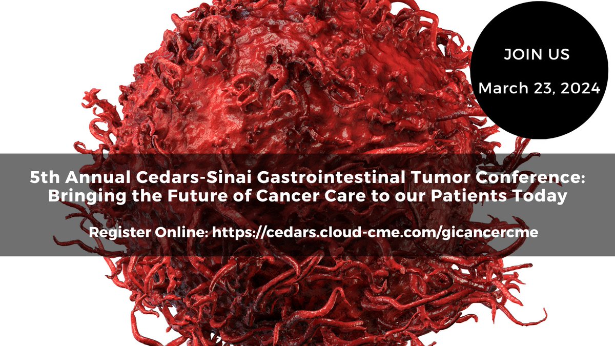 Cancer at Cedars-Sinai (@cscancercenter) on Twitter photo #CedarsSinaiCancer is excited to host the upcoming 5th Annual #GI Tumor Conference on 3/23. Register today! This will be led by course directors <a href="/DrHendifar/">Dr. Andrew Hendifar</a>, <a href="/jgong15/">Jun Gong</a> & <a href="/DrArsenOsipov/">Arsen Osipov, MD</a>. #CedarsSinai #Gastroenterology #tumor <a href="/CMECedarsSinai/">CME Program at Cedars-Sinai</a> <a href="/CedarsSinaiMed/">Cedars-Sinai Academic Medicine</a> cmecshs.org/gitumor2024 #CedarsSinaiCancer is excited to host the upcoming 5th Annual #GI Tumor Conference on 3/23. Register today! This will be led by course directors <a href="/DrHendifar/">Dr. Andrew Hendifar</a>, <a href="/jgong15/">Jun Gong</a> & <a href="/DrArsenOsipov/">Arsen Osipov, MD</a>. #CedarsSinai #Gastroenterology #tumor <a href="/CMECedarsSinai/">CME Program at Cedars-Sinai</a> <a href="/CedarsSinaiMed/">Cedars-Sinai Academic Medicine</a> cmecshs.org/gitumor2024