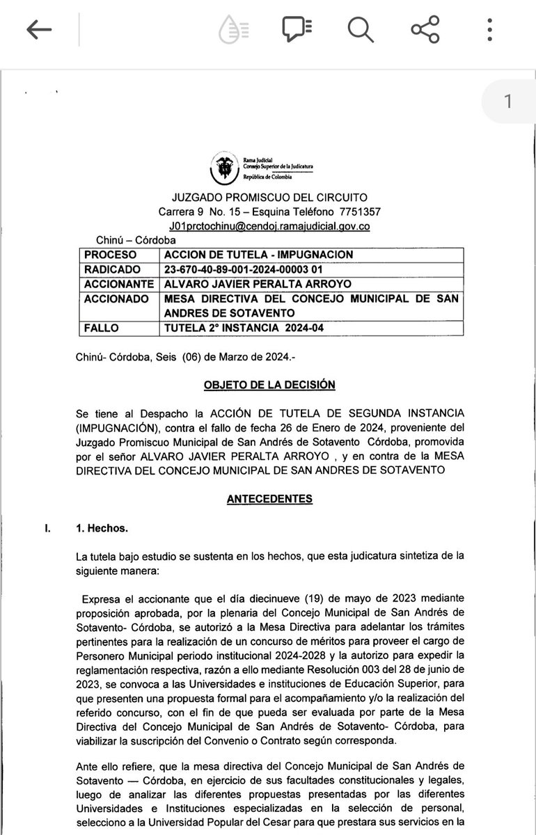 #ElecciónDePersonero
Se despeja el camino para la elección de Álvaro Javier Peralta Arroyo, nuevamente como Personero de San Andrés de Sotavento. 

Juzgado Promiscuo del Circuito de Chinú, resuelve tutelar los derechos fundamentales invocados por Álvaro Javier Peralta Arroyo