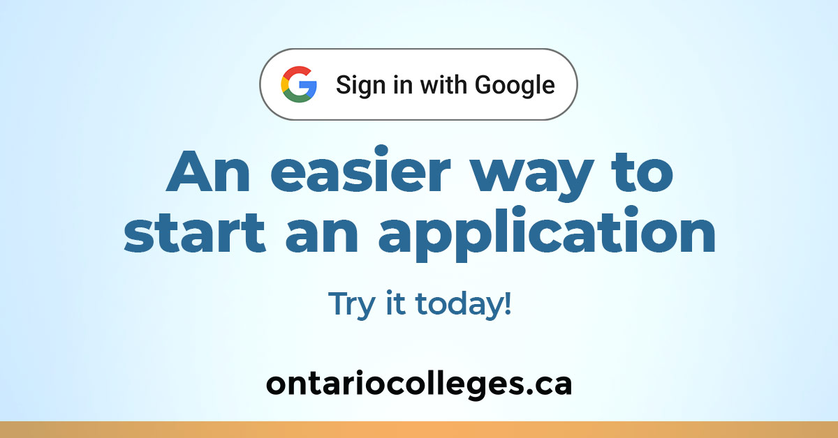 Creating an account at ontariocolleges.ca is easier than ever, thanks to our new 'Sign up with Google' option! Check out ontariocolleges.ca to learn more. #UserExperience #OntarioColleges #ApplyYourself