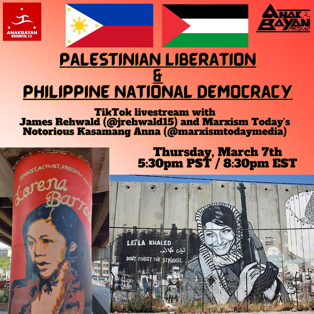 Tune into our TikTok livestream tonight to watch me and Marxism Today's Notorious Kasamang Anna (N.K.A.) talk Palestine and the Philippines!