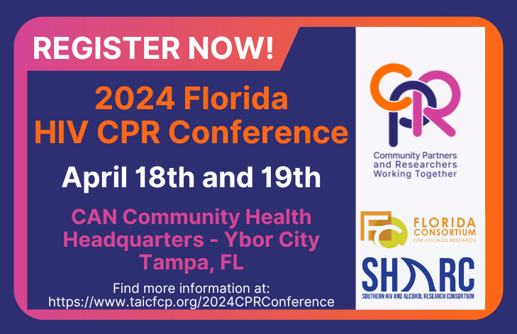 flhivcpr's tweet photo. The 2024 Florida HIV CPR Conference is coming to Tampa, Florida on April 18th and 19th!

Bringing together Community Members, Partners, and Researchers to network, learn, and synergize!

Find more details and registration info at https://t.co/N1UuKNHb0y https://t.co/eAyxzoD4u1