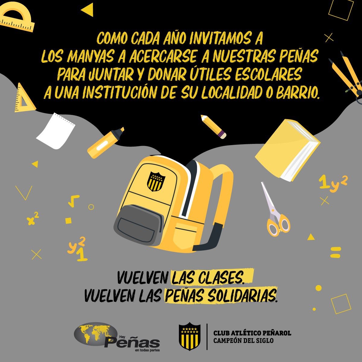 interiorCAP's tweet image. Nuevamente las Peñas del club realizarán la jornada de recolección de útiles escolares en las puertas del estadio.