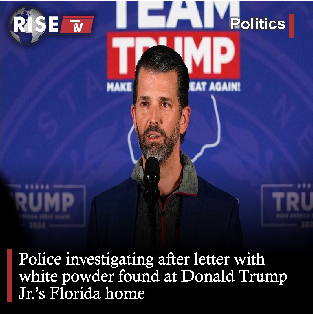 Authorities investigate after Donald Trump Jr. receives a letter with unidentified white powder at his Florida home. Test results inconclusive but officials do not believe it's deadly. Trump Jr. shares the home with fiancée Kimberly Guilfoyle. #DonaldTrumpJr #l#Florida