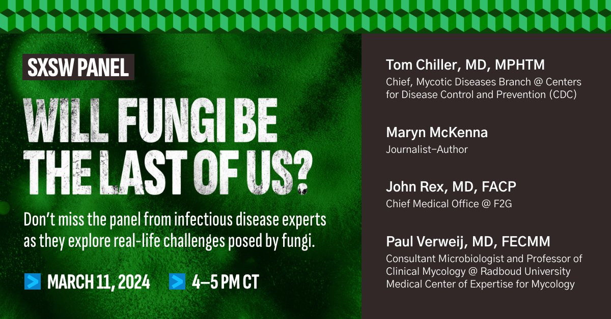 Join us at #SXSW2024, where a panel of infectious disease experts from F2G, government, & academia will explore challenges posed by fungi, treatment complexities, cross-resistance, & shared DNA hurdles in antifungal dev't. Learn more: bit.ly/3T7nXHC @sxsw #FungiForumSXSW