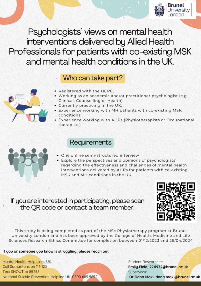 Thank you to all #psychologists who have participated so far🙏🙏 Some interesting themes are emerging! 

We are very close to reaching our target, please share and help us to recruit an additional 3-4 psychologists bit.ly/3MyZFlT