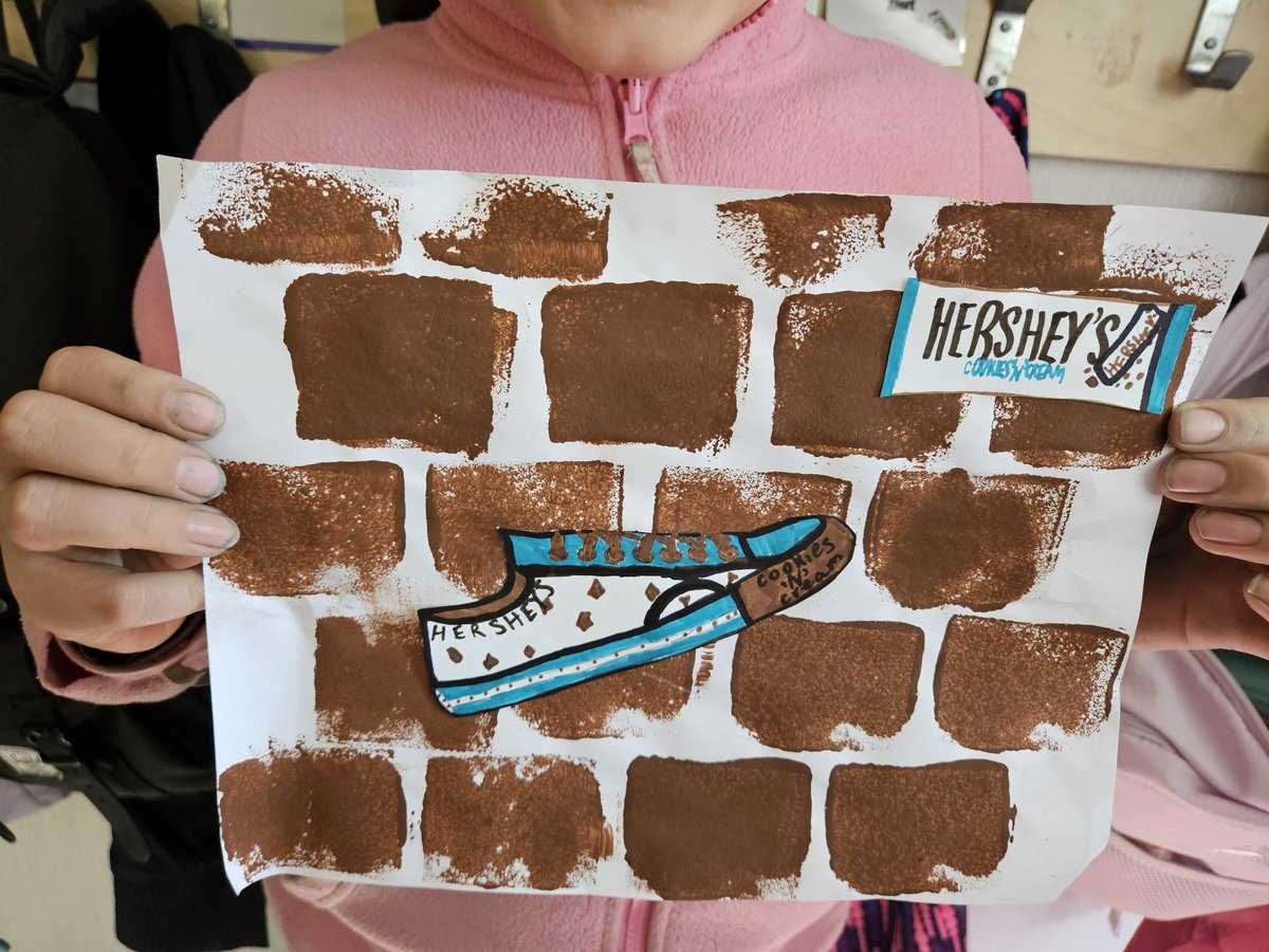 Students were asked to choose their favorite candy / snack and design a shoe based on their candy choice. Then they used paint to create a brick wall effect and tied it altogether. These were a few of the amazing creations our 5/6s made.