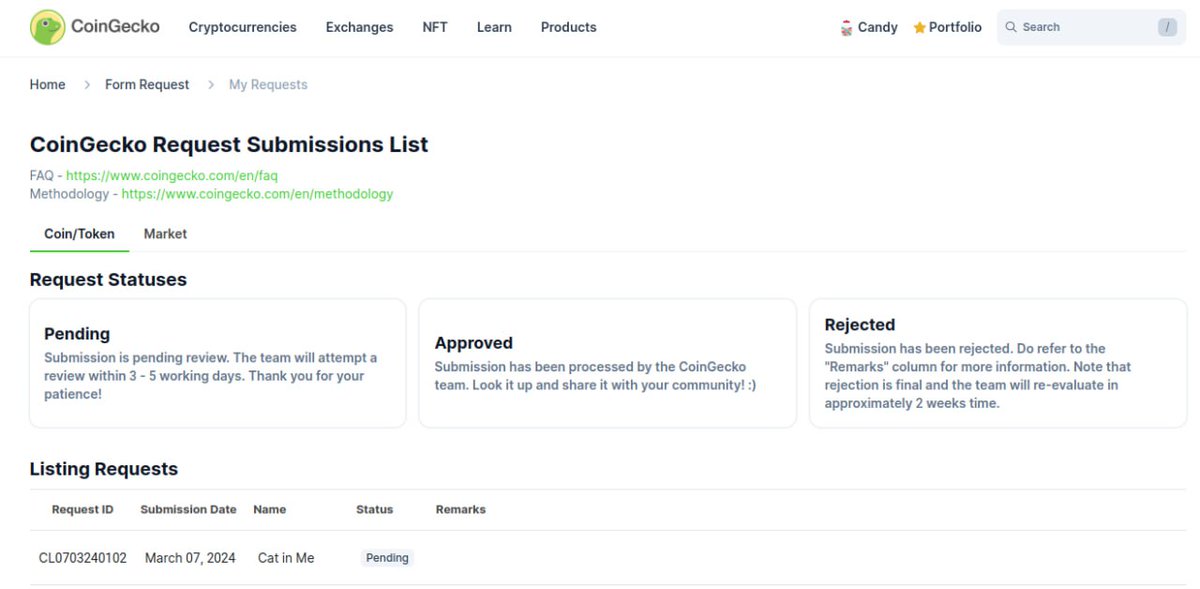 CatinmeCoin's tweet photo. The Cat In Me is purring for @coingecko listing.

Request CL0703240102 has been submitted. Looking forward to your reply guys 😼🦎

/GotThatCatInMe https://t.co/0ONxdIQ0SE