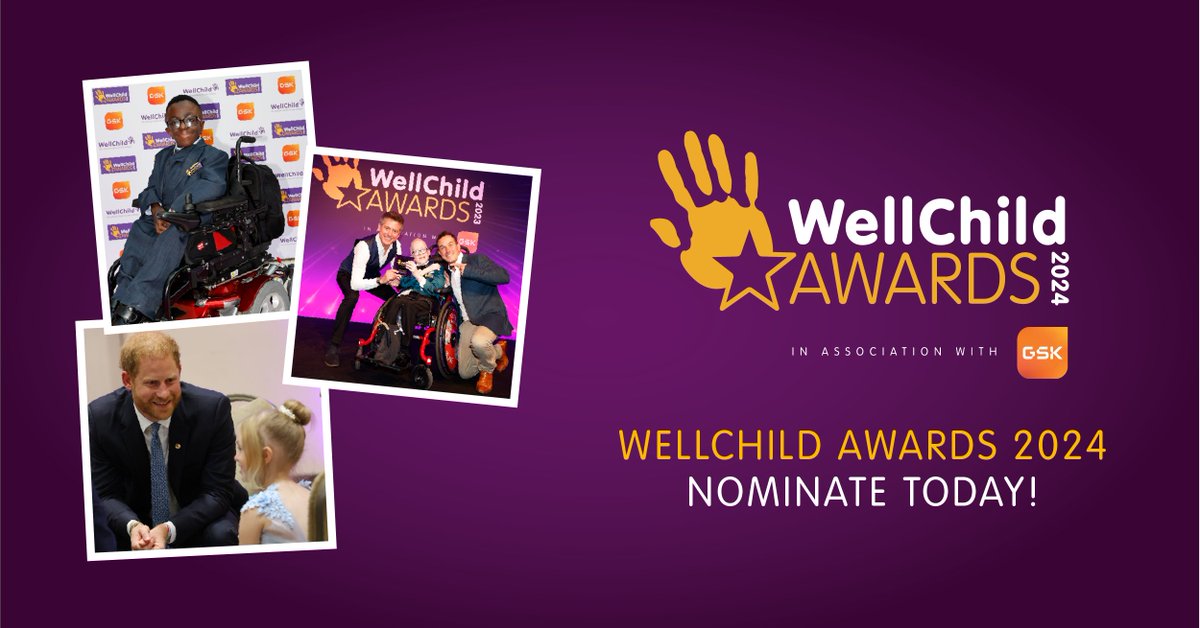 🎉Nominations for the 2024 #WellChildAwards, in association with @GSK, are open!🎉 @WellChild are looking for inspirational children & young people with complex medical needs, and their siblings, carers and health professionals. Nominate by 18th March at wellchild.org.uk/awards