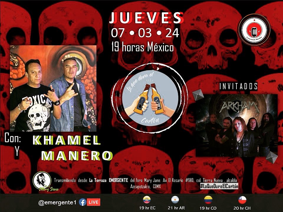 Hoy es jueves de #LoQueDureElCarton y <a href="/MiMANERO/">El Manero</a> y <a href="/emma_khamel/">Emmanuel Khamel</a> los esperamos por FACEBOOK LIVE en los perfiles de LO QUE DURE EL CARTÓN y CONECTANDO MUNDOS-EMERGENTE 7 pm México 🇲🇽 y LA CULTURA VA ADELANTE 9 pm Argentina 🇦🇷 #música #entrevistas #beer #rock
#cerveza 🎸🎶🎵✌🏼🤘🏼🍻😎