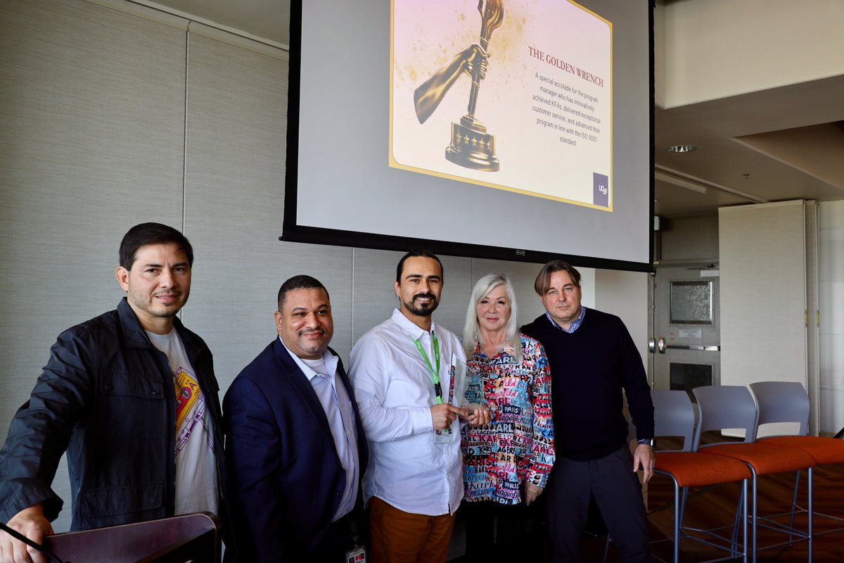 Custodial Services and Associate Director Felipe Rubio (photographed below in white shirt) received this year's Golden Wrench Award at the Facilities Center of Excellence Awards Ceremony. Congrats! bit.ly/49youI4