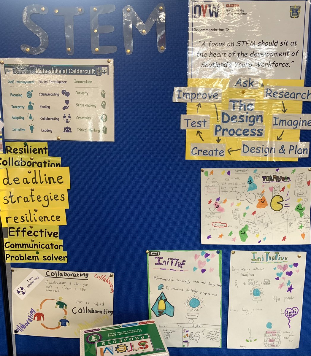 Caldercuilt's tweet photo. Meta-skills everywhere! We love to see this throughout our school! @skillsdevscot meta-skills are appearing in our classroomβs welcome and STEM displays ππ» looks like they are here to stay! @STEMglasgow @DYWGlasgow @LcfeG #cpsloveslearning https://t.co/w8Z323i0lW