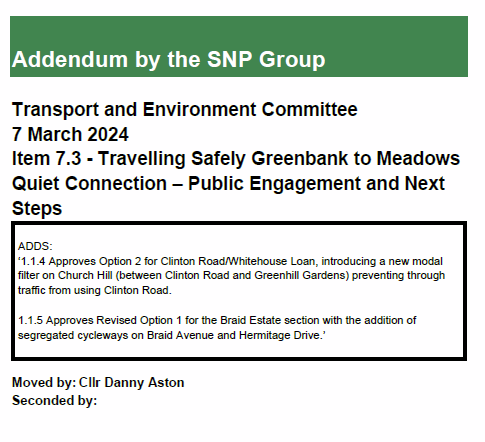 SpokesLothian's tweet photo. @Edinburgh_CC @CyclingEdin @CllrScottArthur @KatrinaFaccenda @DAstonSNP @FinlayMcF @julebandel @SanneDD @kevin_lang @CouncillorCowdy @harts_cyclery @edi_dot_bike @SW20Ed @SpokesPorty @best_edinburgh @InfraSisters @EdCriticalMass @ibikeEdinburgh @johnrobson87 @Cyclesouthedin @POPScotland @KayleighFONeill @blackfordsafer1 @scotgov @JimDensham @keithirving1 @PathsforAll @CyclingScotland @SP_NetZero @SarahBoyack @patrickharvie @carltonreid @laura_laker @CllrBenParker #Edinwebcast #BraidEstate

😞Voting...
6 - Option 3 (amended), Lab/LD/Con
3 - Opt 1 + seg cycleroute, SNP
2 - Opt 1, Green

Also:
a. Two Option 3 versions will come to cttee for decision soon
b. ETRO still underway, so filters could come back if enough public demand once they go! https://t.co/lJTxSwM0mF
