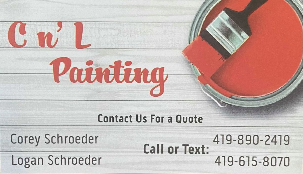 CGFootballAlum's tweet photo. Thank you to Cn’L Painting for sponsoring a hole at our upcoming golf outing. Give them a call at 419-890-2419 for any indoor or outdoor paint job! https://t.co/ewiD4hf1dw