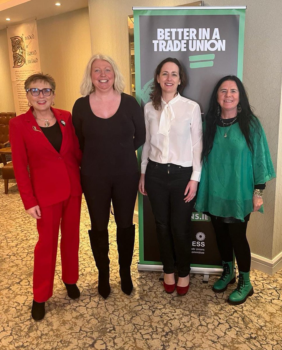 Moira Leydon, ASTI AGS & Education & Research Official, Noelle Moran, ASTI Tuam Branch, Eimear Holly, ASTI Limerick North Branch & Ann Piggott ASTI Cork South Paddy Mulcahy Branch who attended the ICTU Women's Conference today in the Hodson Bay Hotel, Athlone  #ictuWomen24