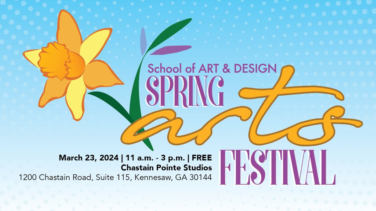 We are two weeks away from our annual Spring Arts Festival. Join us March 23rd from 11:00 am to 3:00 pm at our Chastain Pointe 115 Studios! Free and open to the public!