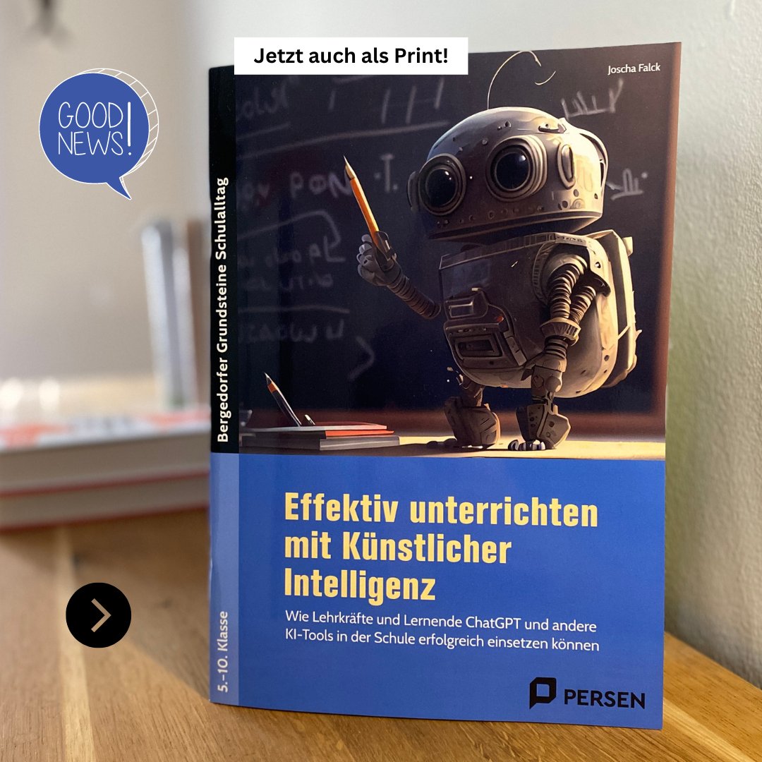 Good news! Mein neues Büchlein “Effektiv unterrichten mit Künstlicher Intelligenz“ ist jetzt auch als Print verfügbar! Ich habe heute die ersten Exemplare vom Verlag erhalten und hoffe nun, dass das Buch viele interessierte Leser*innen erreicht.😊#twlz ➡️persen.de/pp21183-effekt…