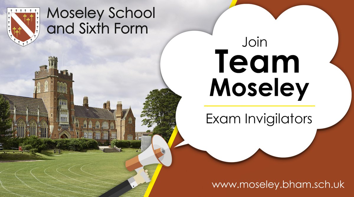 We would like to increase our pool of examination invigilators to assist throughout our busy examination periods. Is this you? Or do you know anyone who may be interested in applying for this role? Vacancy details available on our school website: moseley.bham.sch.uk/staff-recruitm…