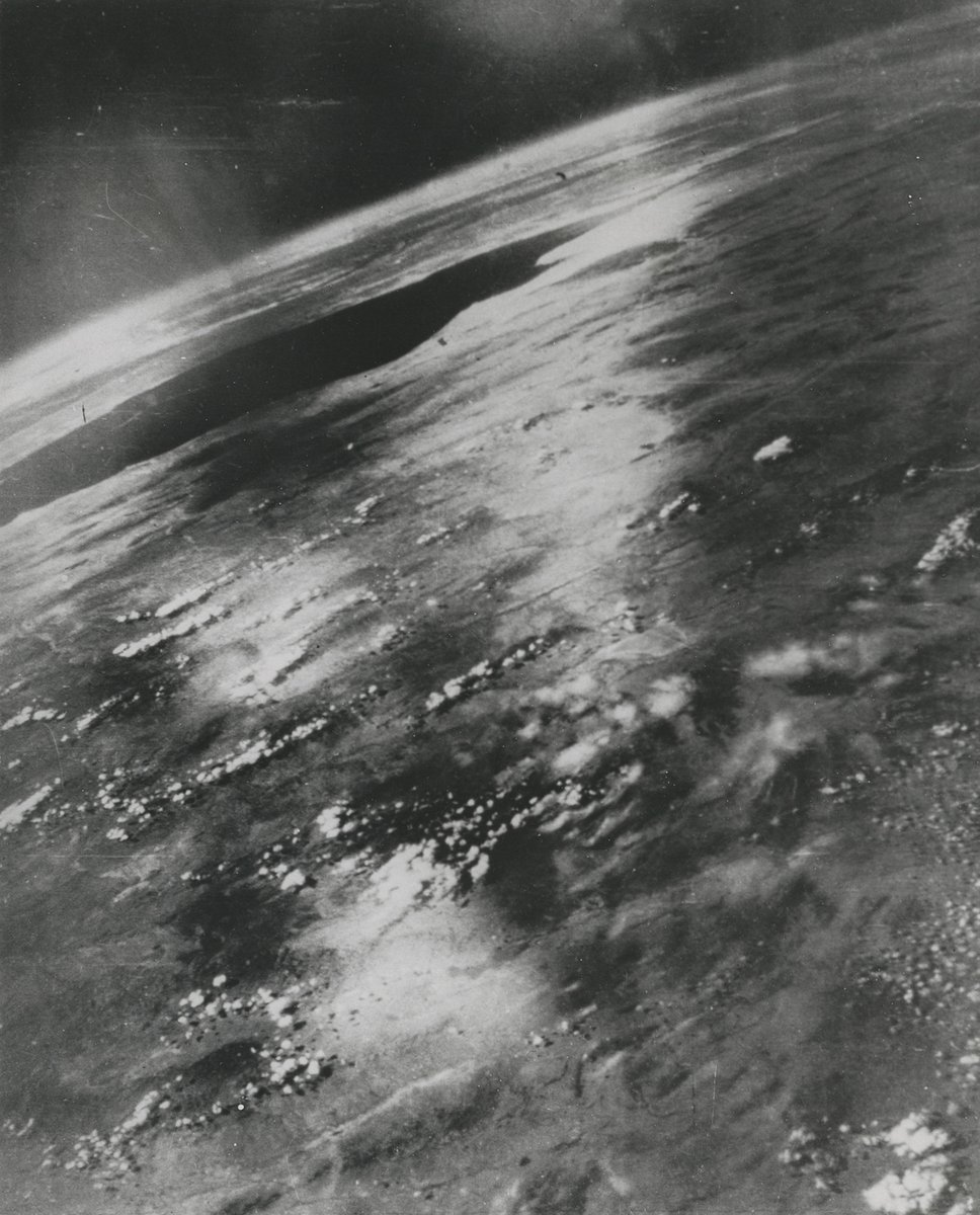 The first published photo of Earth from space was released 77 years ago today. It was taken from a German V-2 rocket, used by the US Army as part of Operation Paperclip, at an altitude of 101 miles (162km). historyofinformation.com/detail.php?ent… #today #OTD