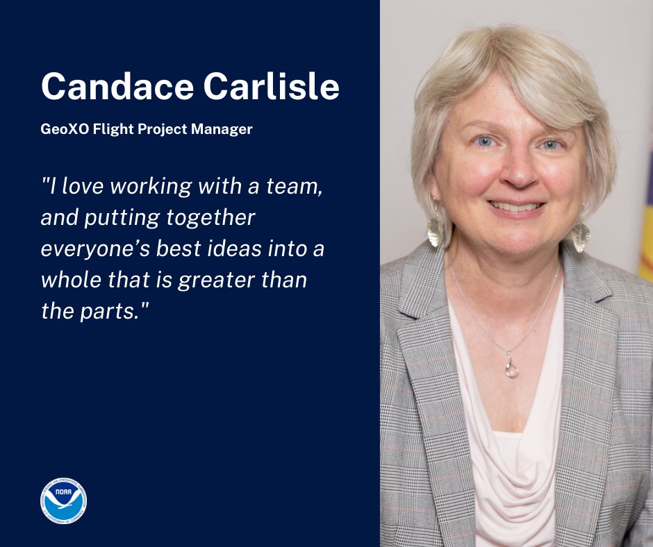 Meet Candace Carlisle, the #GeoXO Flight Project Manager!

#DidYouKnow: There are fewer women majoring and working in computer science now than in the 1980’s, when Candace went to college? Time to change that!

bit.ly/3uO04vr

#WomenOfNOAA
#WomensHistoryMonth