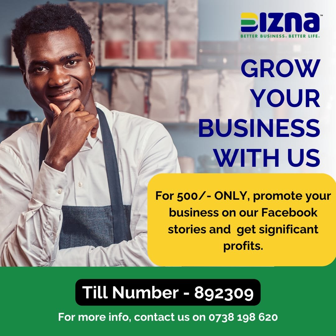 Ready to see explosive growth? Bizna Kenya got you covered!

We're offering you an opportunity to showcase your business on our Facebook stories for just 500/-.

Book your slot NOW ! ✨ 
Call: 0738 198 620 For More Info.