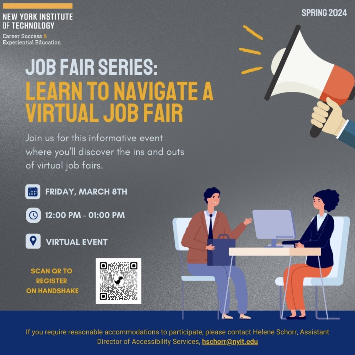 Navigating the virtual job fair just got easier! Join us for an exclusive event and get ready to polish your digital networking skills and open doors to exciting opportunities! #careerdevelopment #csee #nyit