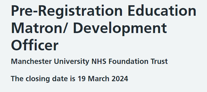 MFT_PRET's tweet photo. An exciting opportunity to join our team as Pre-Reg Education Matron/Development Officer:

Closes 19th March 📝🏆
https://t.co/2PDNPCSlEp https://t.co/dvVrCKqae7