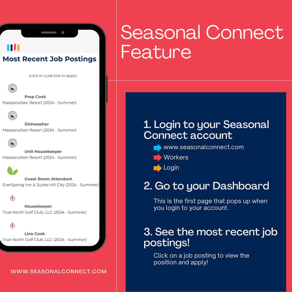 Workers, have you seen this Seasonal Connect feature? Login to your Seasonal Connect account to view the latest job postings, which are updated regularly.