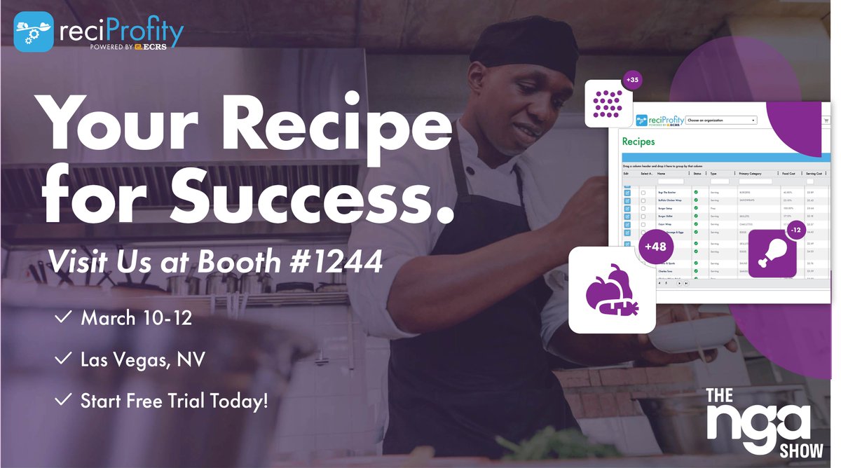 ReciProfity's tweet image. Discover Your Recipe for Success with reciProfity!

Heading to the NGA Show? Stop by booth #1244 to speak with Emily Lefebvre and Rocco Speranza to learn what reciProfity can do for your business. Can't wait to see you in Las Vegas! 🌟

🖥 Learn more at lnkd.in/gBFaqGdd