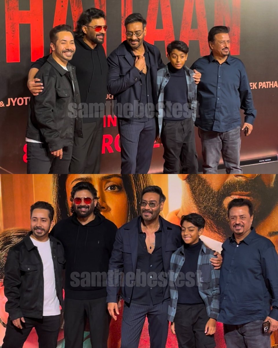 #AjayDevgn #YugDevgn #RMadhvan #AbhishekPathak and #KumarMangatPathak at #Shaitaan screening