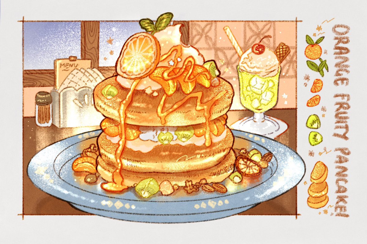 「Have some fruity orange pancake for the 」|nao 🍞🍳のイラスト