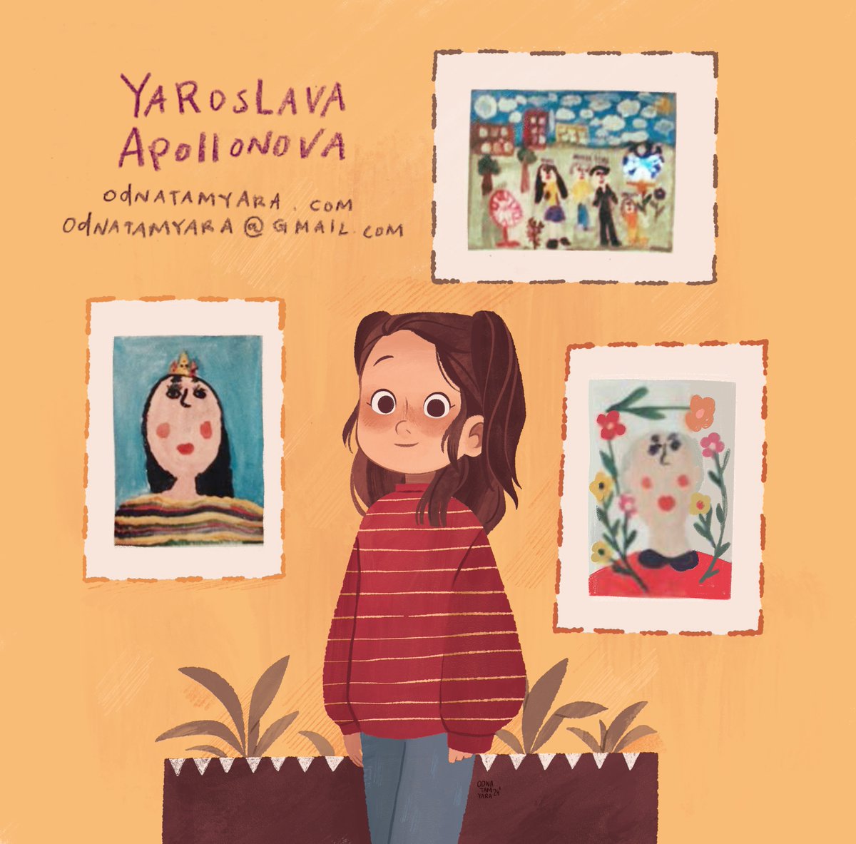 Hello #KidLitArtPostcard 🌷
I'm Yara, neurospicy children's book illustrator and character designer, looking for new projects and representation! Loved drawing myself at the age of 6 with my first gallery! 
odnatamyara.com
odnatamyara@gmail.com