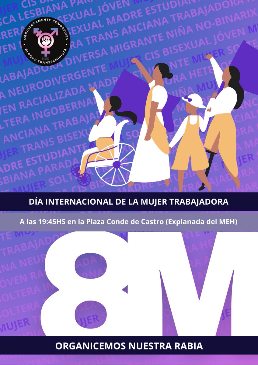 AnticapiBurgos's tweet photo. #8M2024 ☂️ Apostamos por un #transfeminismo #anticapitalista e #internacionalista que incluya a TODAS las mujeres.
Por eso, mañana #8Marzo en #Burgos desde @AnticapiBurgos marchamos junto a las compañeras de #OrgullosamenteCombatives ☂️💜🏳️⚧️
📍 Previa:
19:45h
Explanada del MEH https://t.co/aBTEWTpFsM
