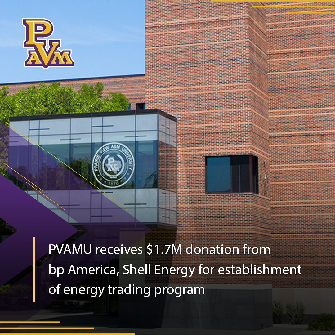 PVAMU receives $1.7M donation📉 from bp America, Shell Energy for establishment of energy trading program to support the College of Business💼. To learn more, click link 🔗: pvamu.edu/blog/pvamu-rec…  #PV #PVAMU 👩🏾‍💼🧑🏾‍💼