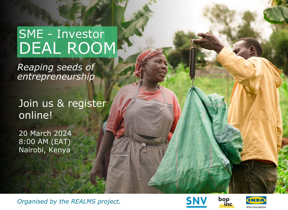 Join us on March 20 for a revolutionary deal room event in Nairobi! 🌱 Connect with investment-ready SMEs in #regenerative #agriculture and meet forward-thinking investors and seasoned practitioners🚀. Register here 👉 forms.gle/7g2CBZN3ouoMLL… @IKEAFoundation @Bopinc