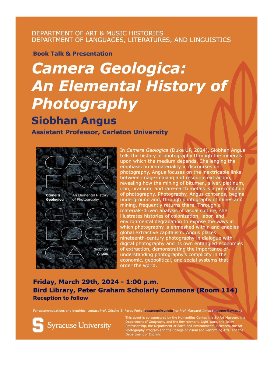Save the date! @SiobhanAngus and her Camera Geologica are coming to @SyracuseU