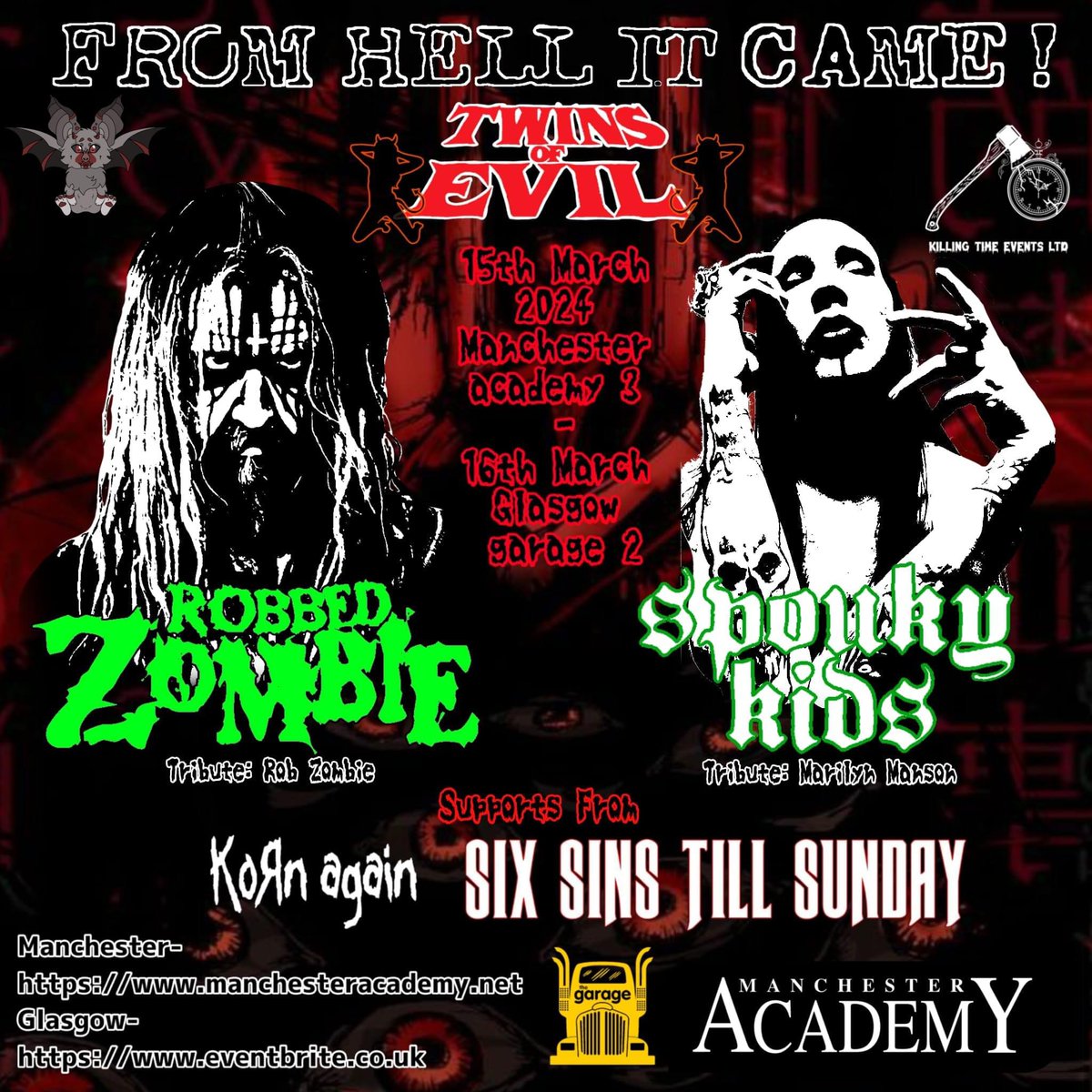 Twins of Evil Tributes Come to Glasgow! Featuring Robbed Zombie & Spouky Kids - Ultimate Marilyn Manson Tribute Tickets available now! eventbrite.co.uk/e/twins-of-evi…