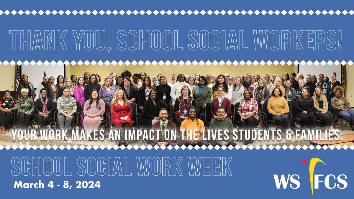 wsfcs's tweet photo. Celebrating School Social Workers Week at WS/FCS. Their dedication and compassion make a profound impact on students and families, providing vital support for success inside and outside the classroom. #SSWWeek #wsfcs @WSFCSSocialWork https://t.co/10ACQzAeps