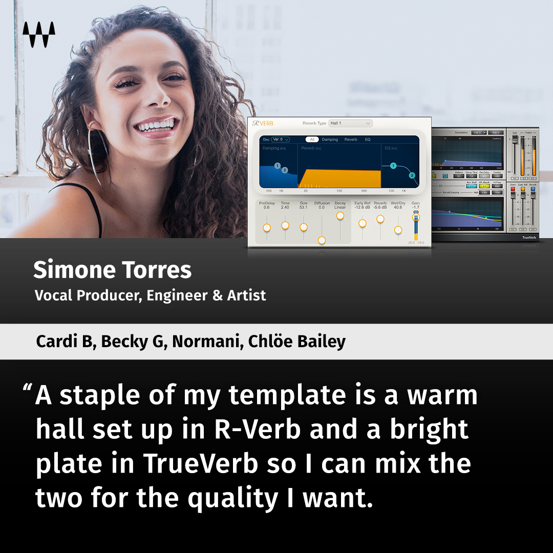 WavesAudioLtd's tweet image. Simone Torres 👑 

What&apos;s your essential reverb for mixing vocals?

#ArtistSpot #WavesPlugins #VocalMixing #Reverb